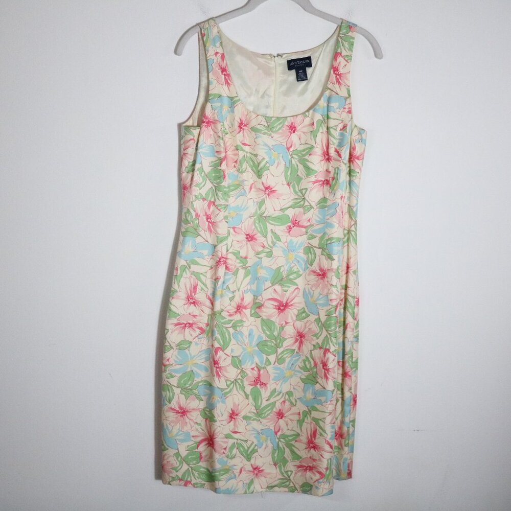 Ann Taylor Vintage Y2K Floral Silk Dress Womens 10P Cottagecore Tea Garden Party